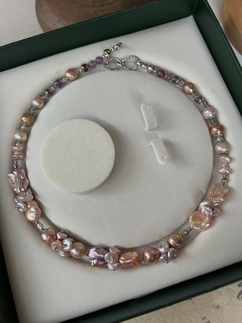 #PN376 [Floral Series] Violet Forest|Freshwater Pearl Necklace |Golden Purple Lustre|Rare Colour |Petal Pearl |Lute|Purple Quartz