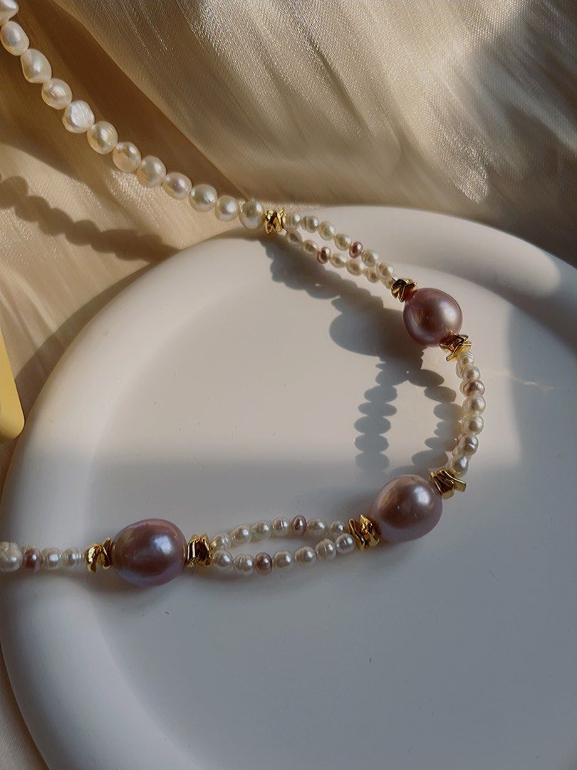#PN398 [Clearance Sale]Baroque Pearl Necklace |Genuine Freshwater Pearl |Baby Baroque Pearl |Two-layered