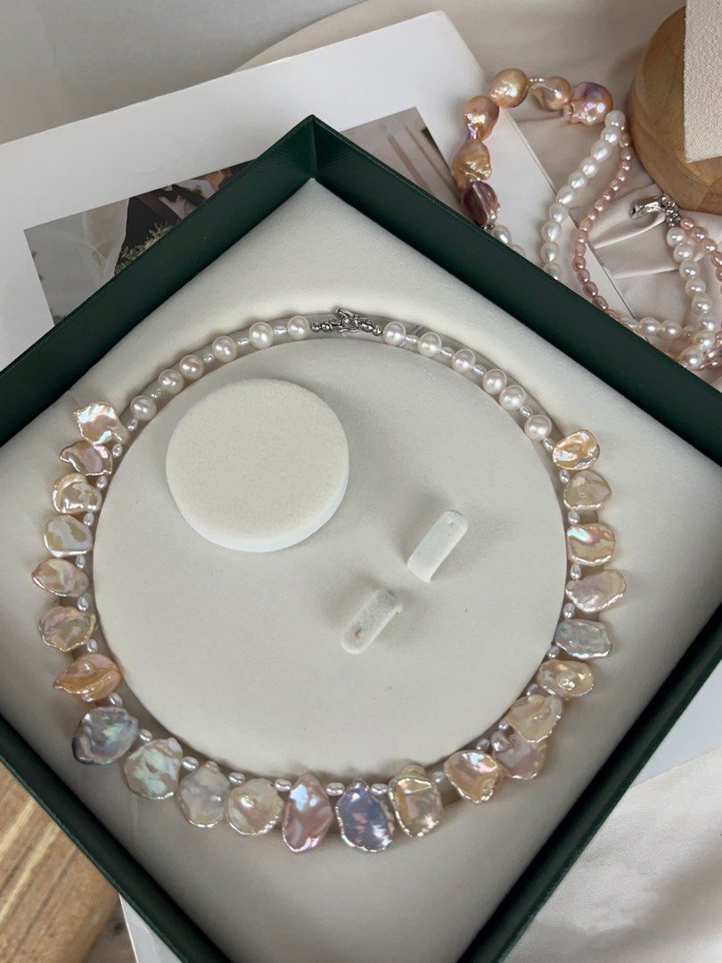 #PN364 Morandi Petals|Freshwater Pearl Necklace |Morandi Colours|Supreme Lustre |Blue, Champagne Gold, Pink Petal Pearl|Top Class Petals