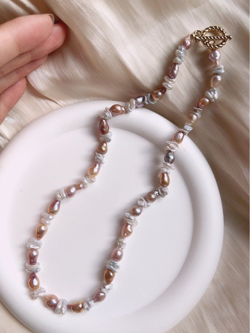 #PN180 [Floral Series] Baroque Freshwater Pearl Necklace |Silver & Purple |Rare Shape
