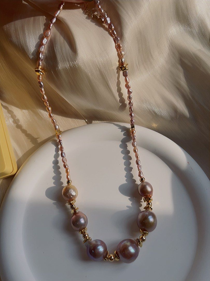 #PN388 [Sale]Freshwater Pearl Necklace |Big Baroque Pearl |Baby Baroque Pearl |Purple