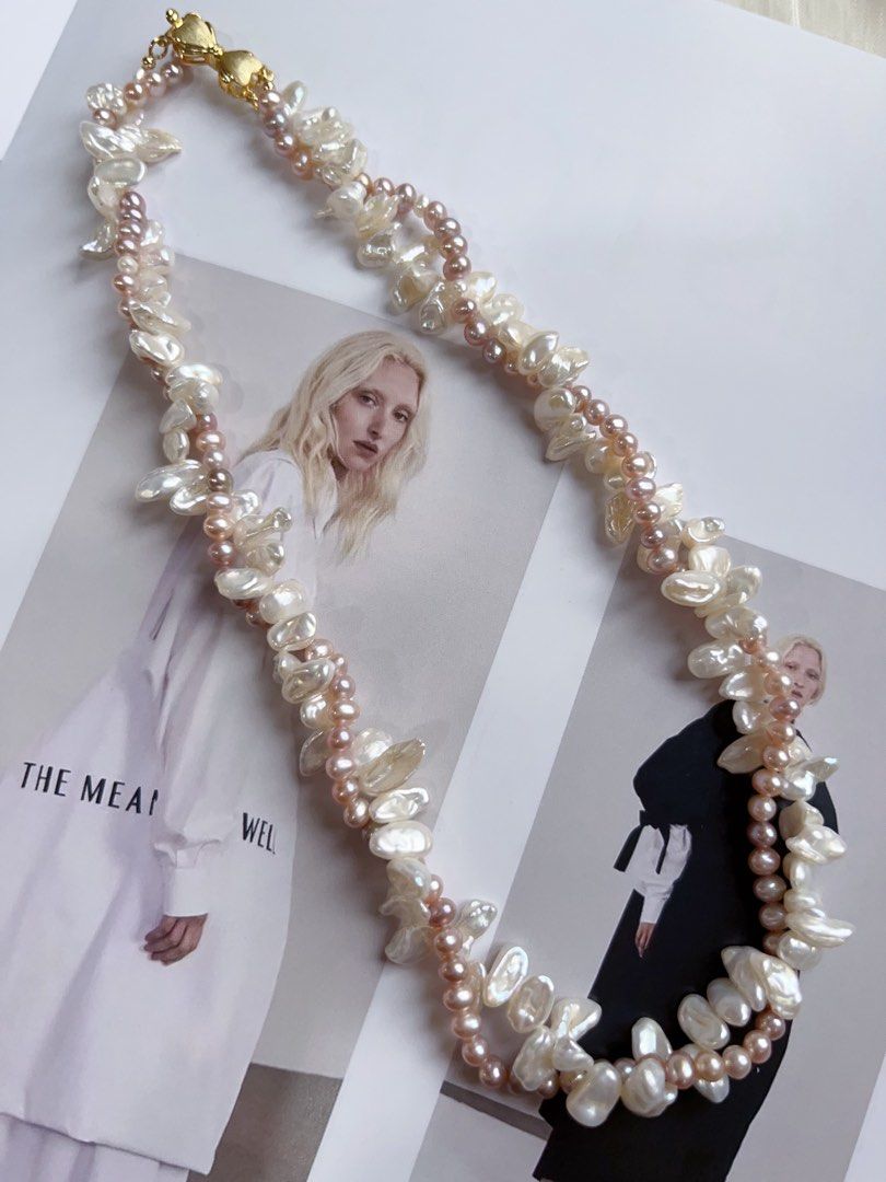 #PN178 [Sale][Floral Series] Original Design Handmade Two-layered Twined Freshwater Pearl Necklace |Floral Pearl |Baby Purple Baroque Pearl