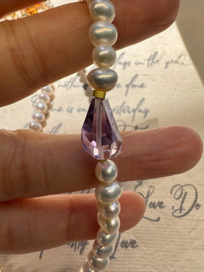 #PN440 Pink Heart|Freshwater Pearl Necklace |Amber|Clear Amethyst | Multi Wear|Lustrous