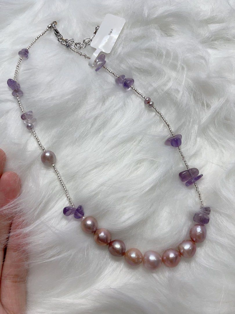 #PN335 Lavender Lake| Freshwater Pearl Necklace | Amethyst Chip | Imported Beads| Purple Baroque Pearl | Natural Flaw