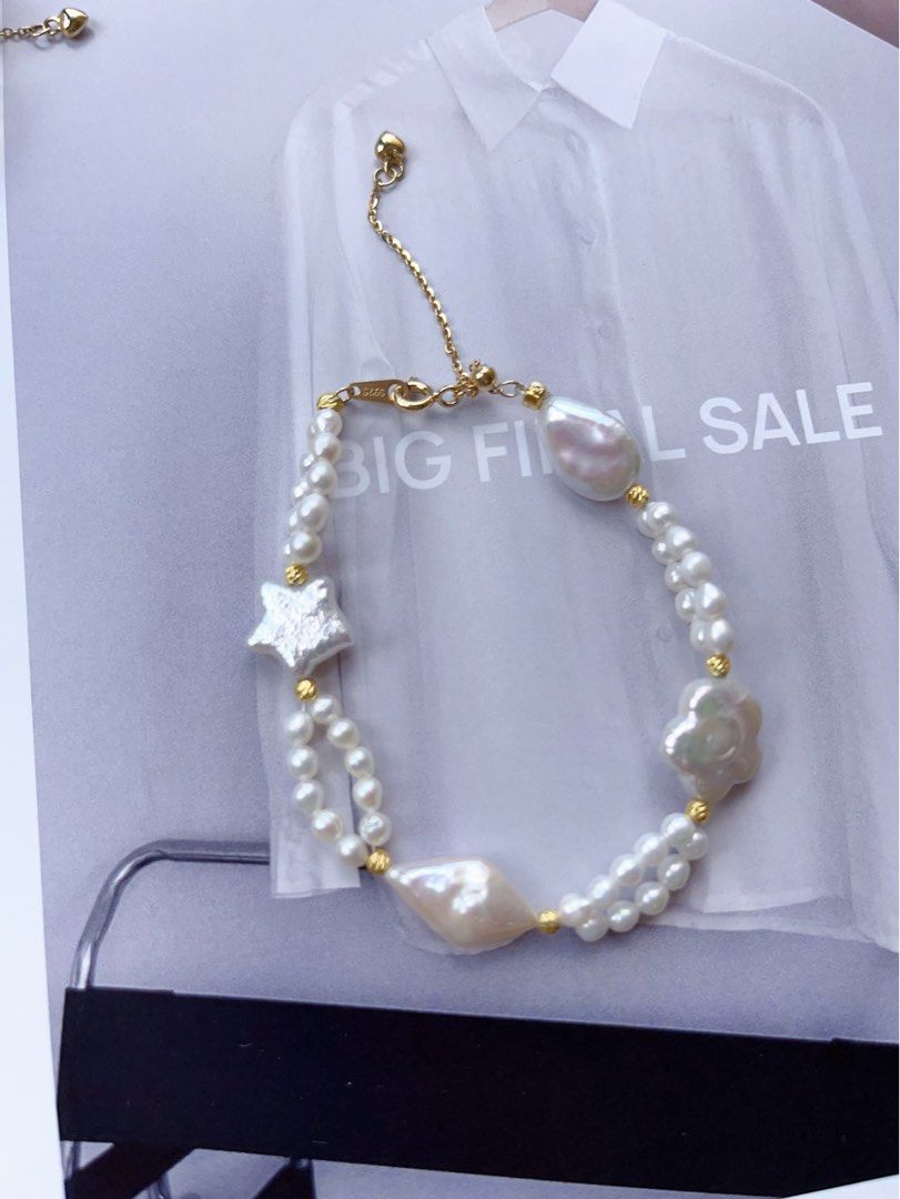 #PN190 [Sale]Star & Heart| Freshwater Pearl Necklace & Bracelet Set |Baroque Pearl |Baby Pearl |Double Layered