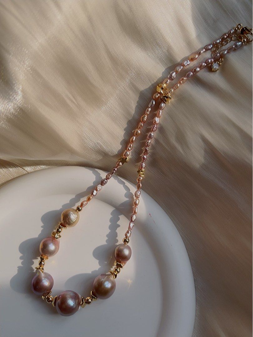 #PN388 [Sale]Freshwater Pearl Necklace |Big Baroque Pearl |Baby Baroque Pearl |Purple