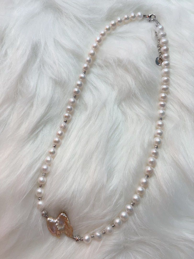 #PN343 White Peace | Freshwater Pearl Necklace | Pigeon Shaped Pearl | Lustrous | White Baroque Pearl | Natural Flaw