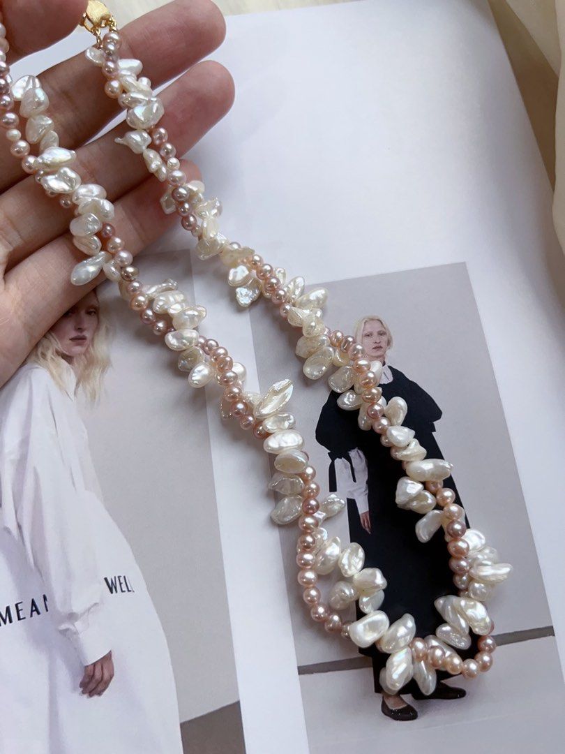 #PN178 [Sale][Floral Series] Original Design Handmade Two-layered Twined Freshwater Pearl Necklace |Floral Pearl |Baby Purple Baroque Pearl