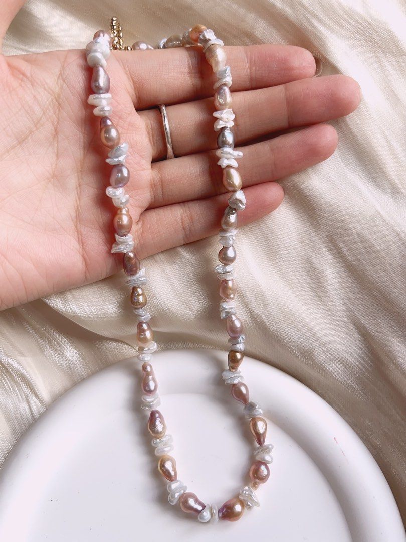 #PN180 [Floral Series] Baroque Freshwater Pearl Necklace |Silver & Purple |Rare Shape