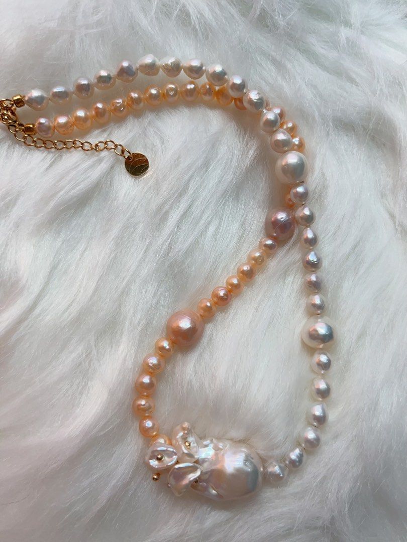 #PN283 [Floral Series] Harmony of Colours | Freshwater Pearl Necklace | Petal Pearl | Big Baroque Pearl | Excellent Lustre | Natural Flaws | Champagne Pink, White