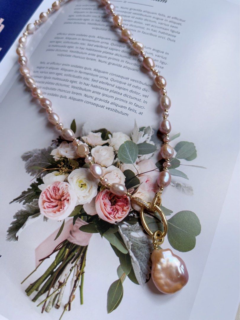 #PN380 [Clearance Sale] Purple Stones| Freshwater Pearl Necklace |Removable Pendant |Wear Multi Way|Removable Connector Ring|Gorgeous Lustre|Baroque Pearl |Big Pendant