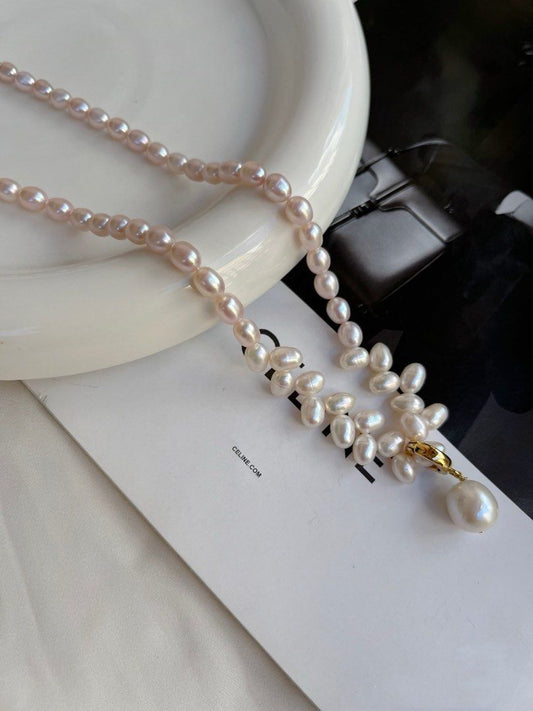 #PN115 Pink Lightning | Freshwater Pearl Necklace | Wheat Ears| Removable Pendant | Pink Lustre| Lustrous
