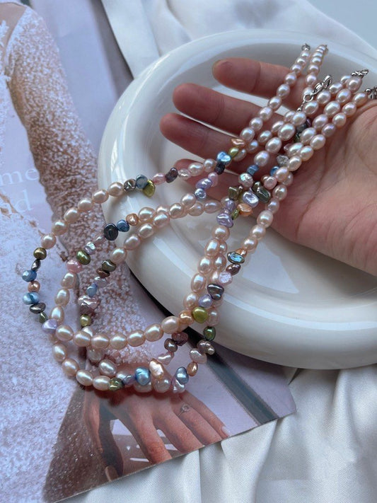 #PN191 [Sale]Popular Dopamine Colour Freshwater Baroque Pearl Necklace & Bracelet Set |Colourful Petals Pearl