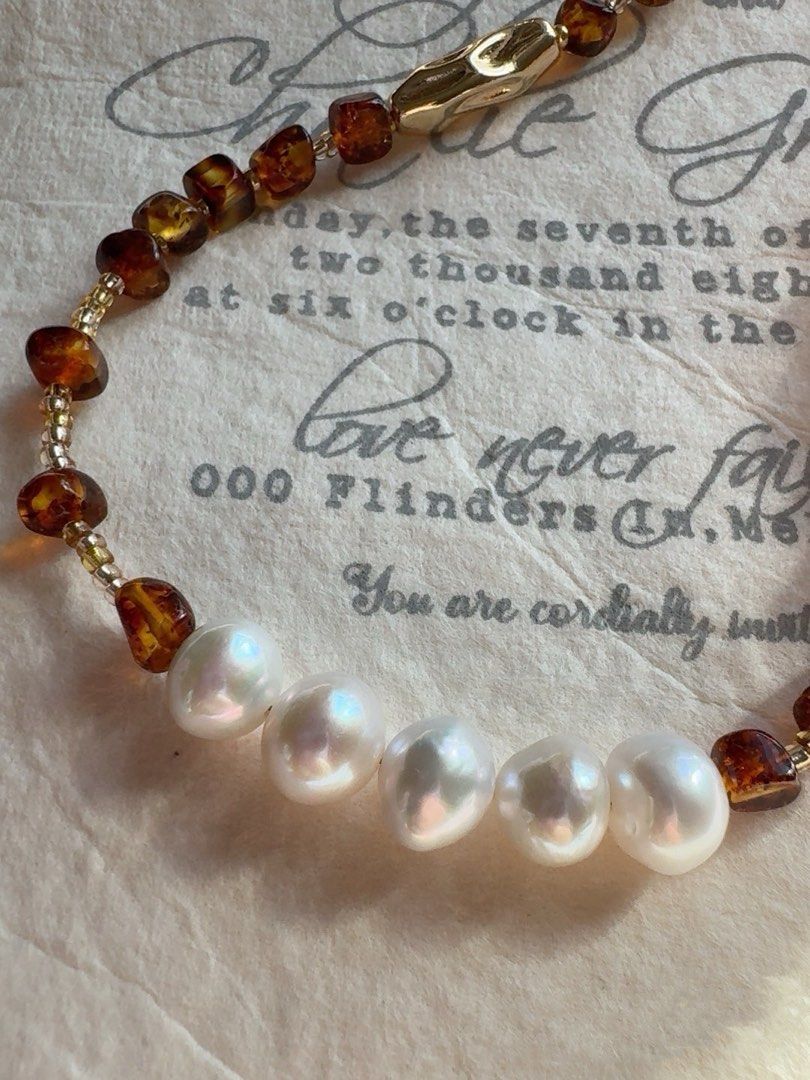 #PN271 Amber Cubes| Freshwater Pearl Necklace | Wrinkled Baroque Pearl |Light Weight