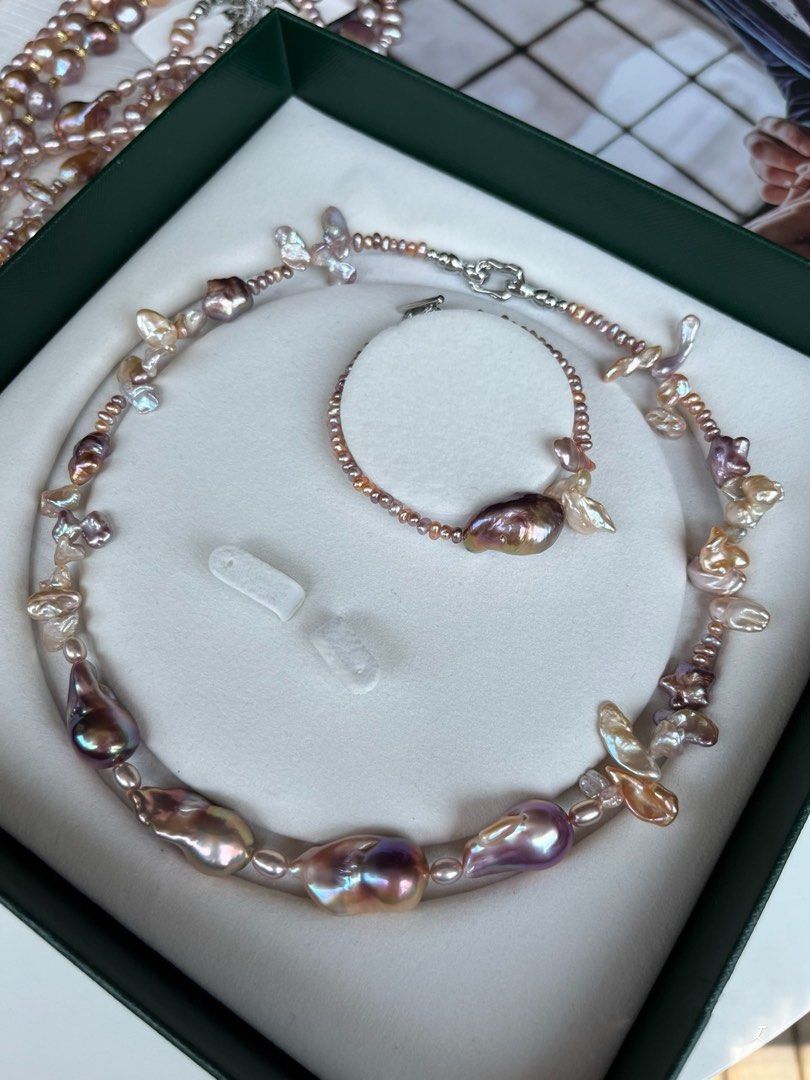 #PN62 Aurora Purple|Freshwater Pearl Necklace & Bracelet Set|Pearl Petal | Baby Baroque |"Star" Shaped Pearls| Excellent Luster