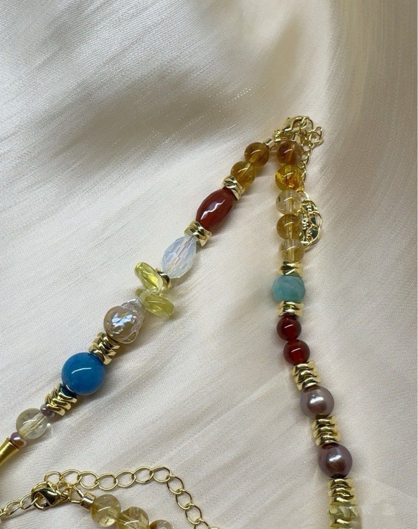 #PN139 [Sale] [Floral Series] Purple Clouds |Freshwater Pearl Necklace & Bracelet Set |Opal Stone|Purple Quartz |Red Agate|Golden Rutilated Quartz |Square Pearl |Natural Stones