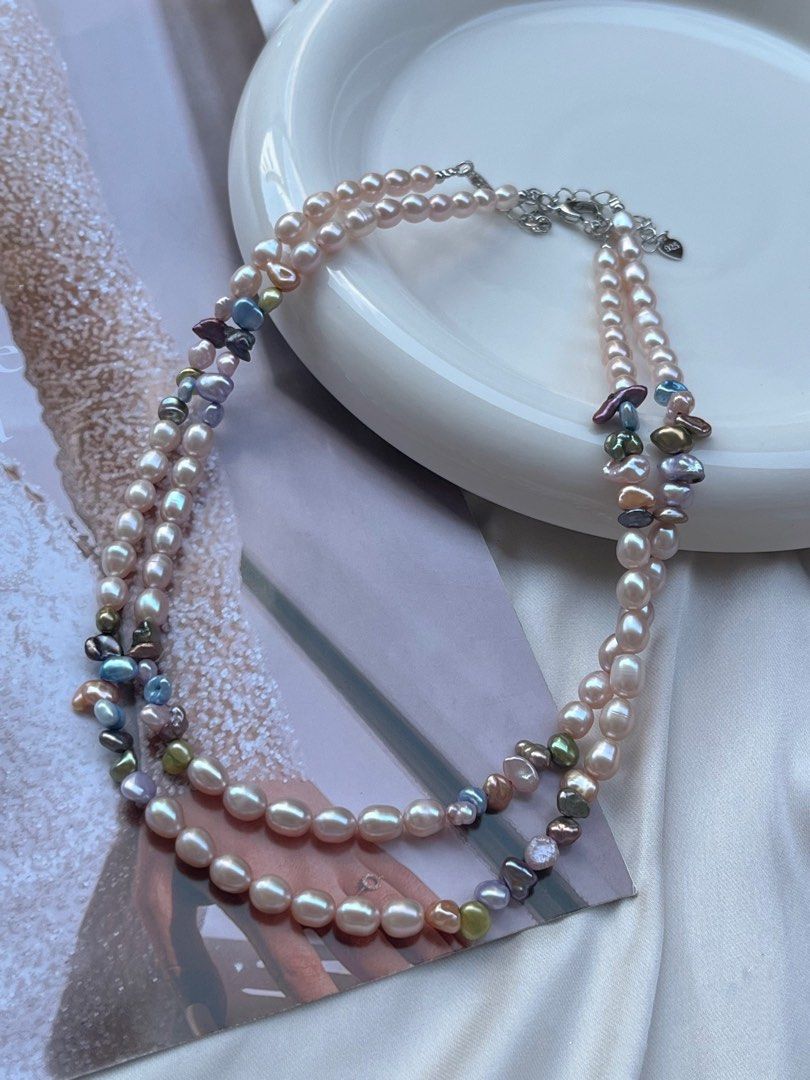 #PN191 [Sale]Popular Dopamine Colour Freshwater Baroque Pearl Necklace & Bracelet Set |Colourful Petals Pearl