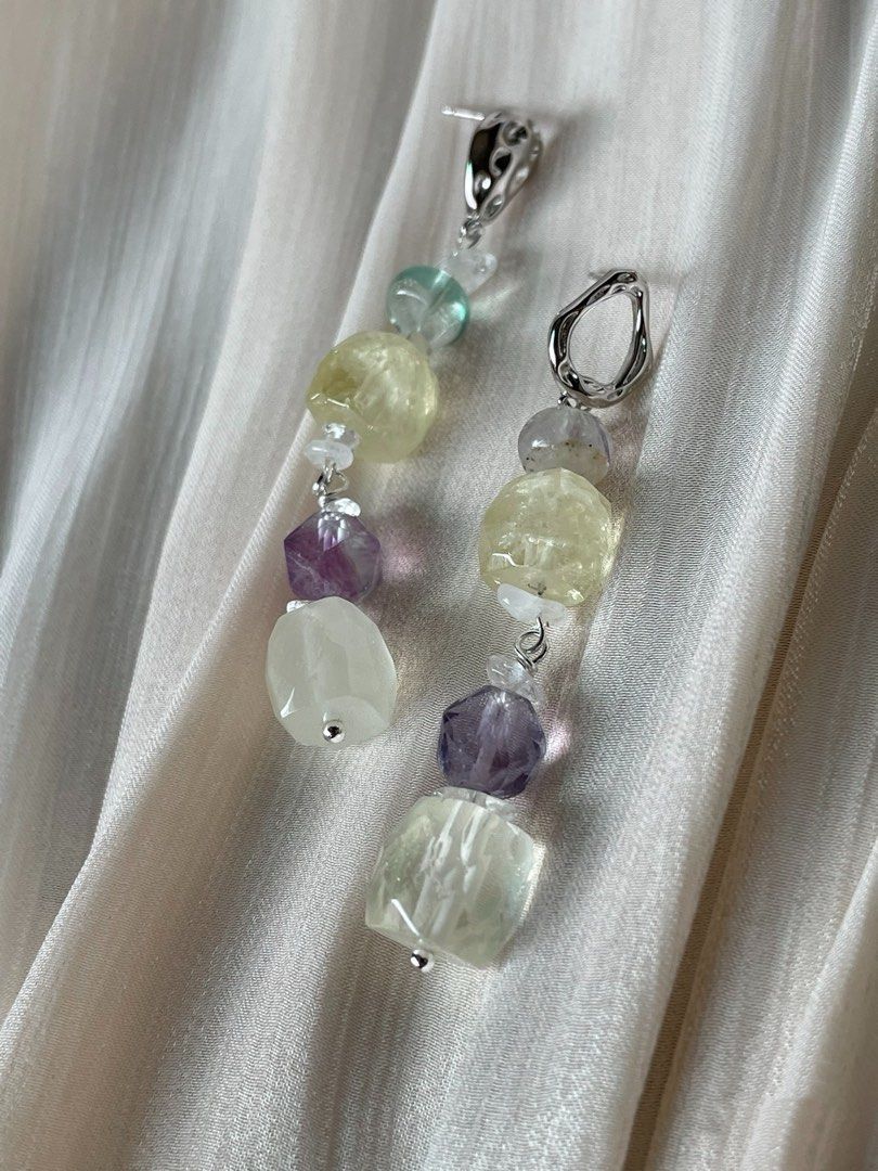 #PN53 Lemon Juice | Freshwater Pearl Necklace & Earrings Set| Lemon Quartz Freeform | Colourful Fluorite |11/12mm Big Baroque Pearl |Strong Presence