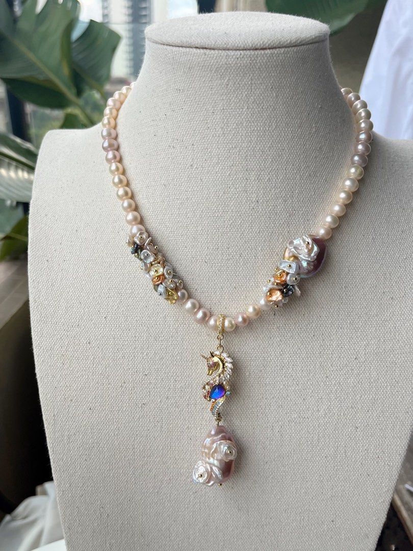 #PN127 [Floral Series] Handmade Original Design | Rainbow Petals| Freshwater Pearl Bracelet & Necklace Set | Colourful Pearl Petals| Gorgeous Removable Pendant |French Garden Style