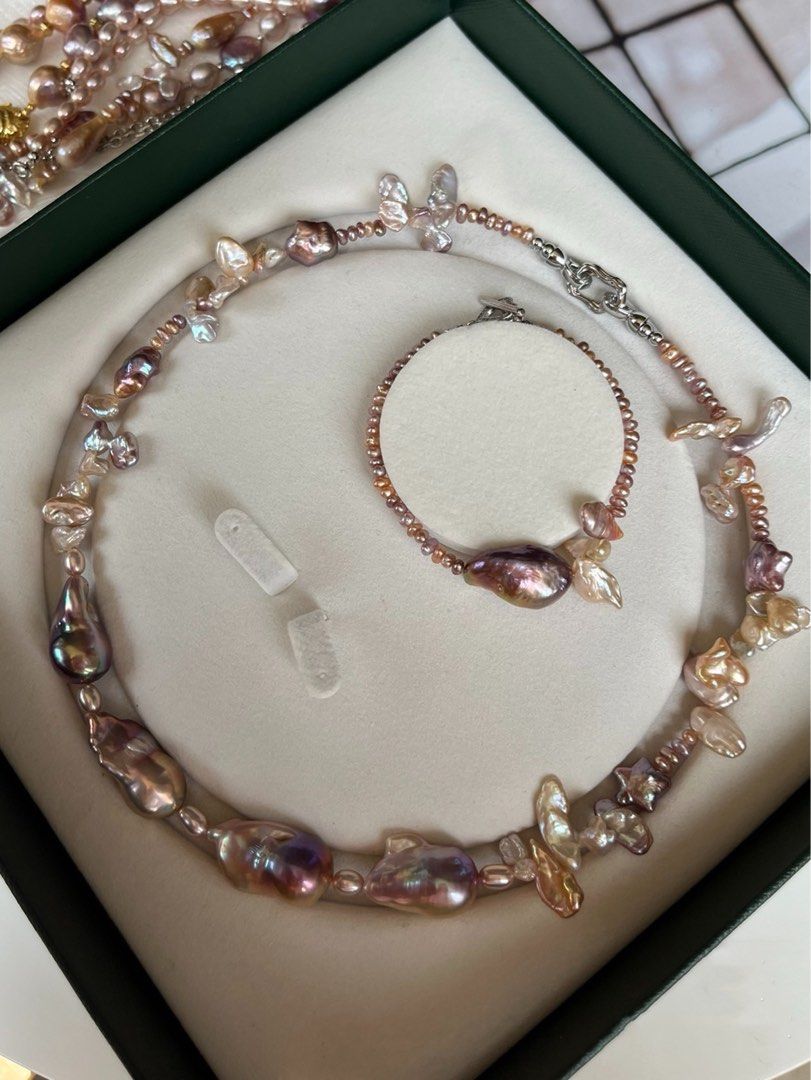 #PN62 Aurora Purple|Freshwater Pearl Necklace & Bracelet Set|Pearl Petal | Baby Baroque |"Star" Shaped Pearls| Excellent Luster