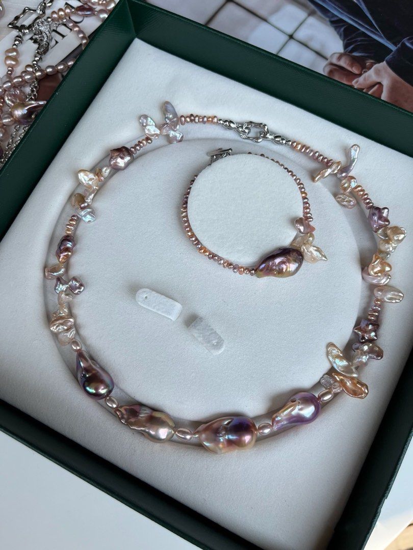 #PN62 Aurora Purple|Freshwater Pearl Necklace & Bracelet Set|Pearl Petal | Baby Baroque |"Star" Shaped Pearls| Excellent Luster
