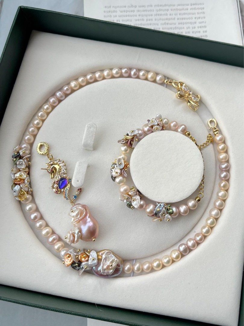 #PN127 [Floral Series] Handmade Original Design | Rainbow Petals| Freshwater Pearl Bracelet & Necklace Set | Colourful Pearl Petals| Gorgeous Removable Pendant |French Garden Style