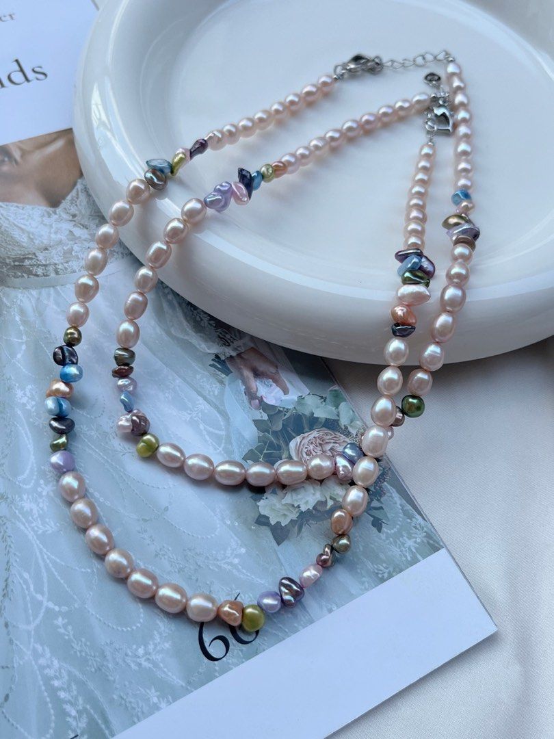#PN191 [Sale]Popular Dopamine Colour Freshwater Baroque Pearl Necklace & Bracelet Set |Colourful Petals Pearl