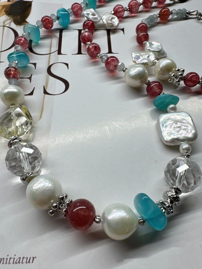 #PN220 [Sale] Sky Bird|Freshwater Pearl Necklace & Bracelet Set |Strawberry Quartz |White Quartz |Baroque Pearl |Amazonite|Petal Pearl