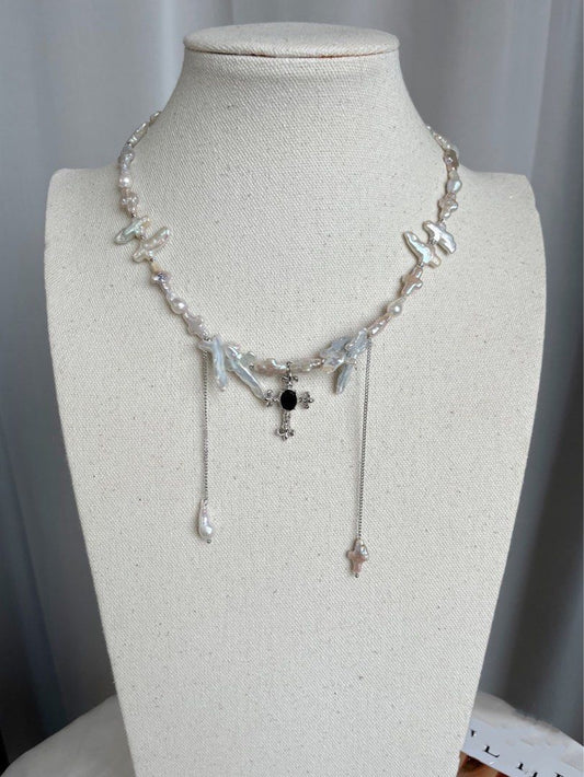 #PN116 White Cross|Freshwater Pearl Necklace |”Cross” Shaped Pearls|Dripping