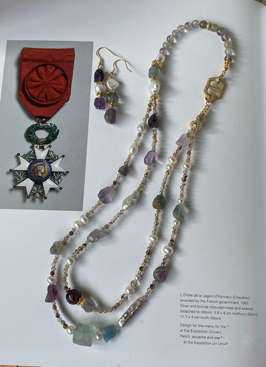 #PN249 Purely Natural |Freshwater Pearl Necklace & Earrings Set|Faceted Fluorite |Double-layer|Purple Phantom