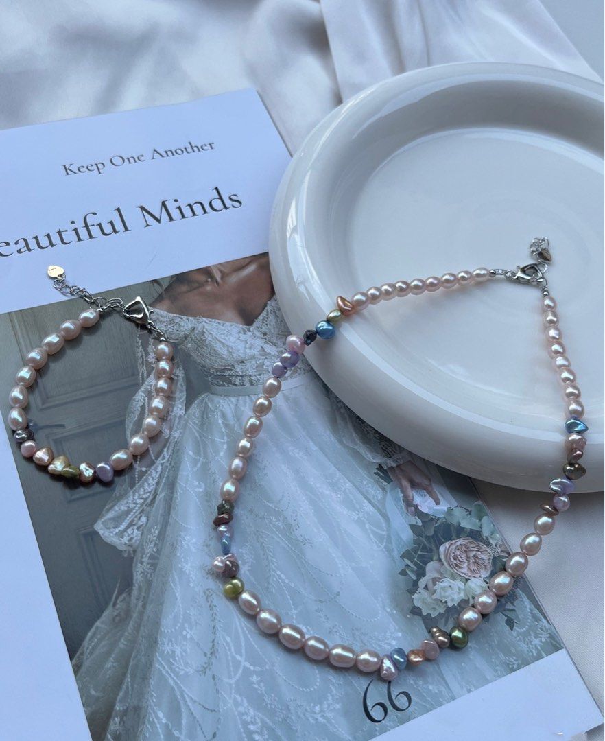 #PN191 [Sale]Popular Dopamine Colour Freshwater Baroque Pearl Necklace & Bracelet Set |Colourful Petals Pearl
