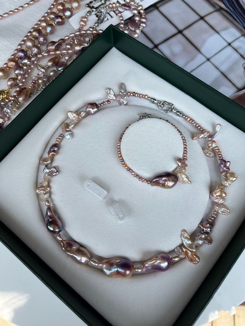 #PN62 Aurora Purple|Freshwater Pearl Necklace & Bracelet Set|Pearl Petal | Baby Baroque |"Star" Shaped Pearls| Excellent Luster