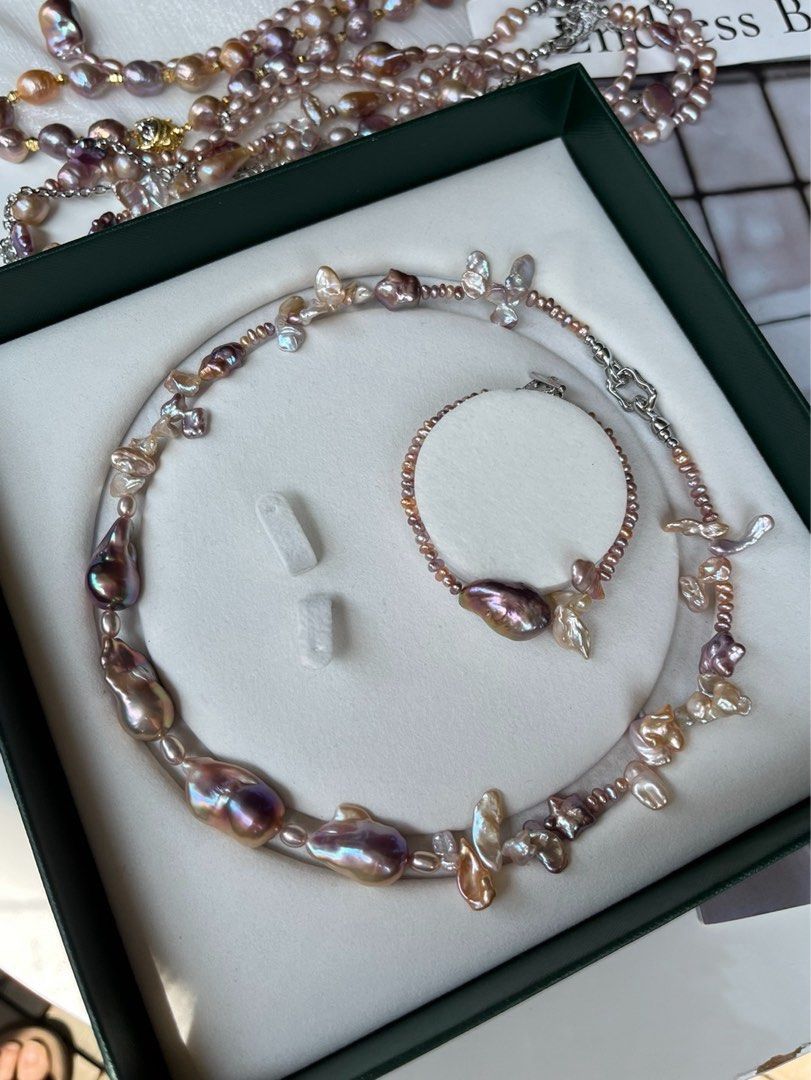 #PN62 Aurora Purple|Freshwater Pearl Necklace & Bracelet Set|Pearl Petal | Baby Baroque |"Star" Shaped Pearls| Excellent Luster