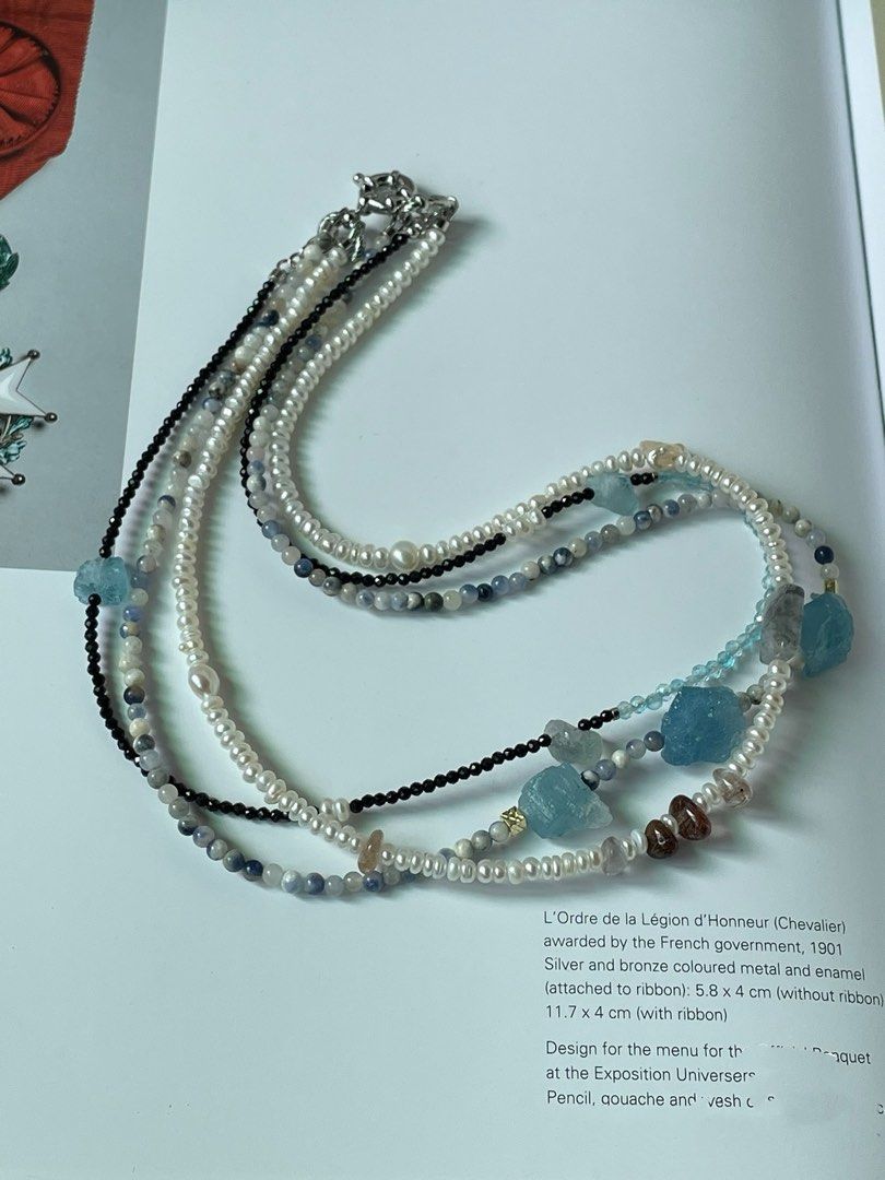 #PN34 Charmed Combinations |Freshwater Pearl Necklace |Multi-layer|Aquamarine |Black Spinel|Sodalite|Elegant
