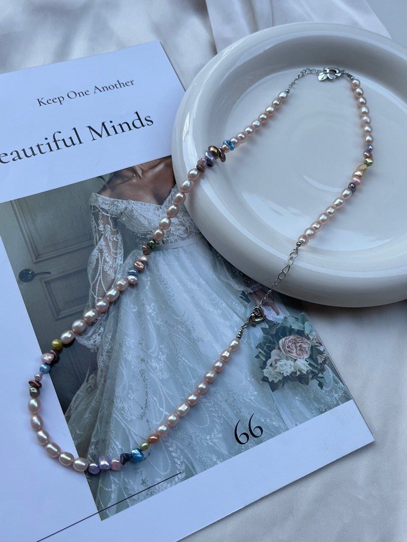 #PN191 [Sale]Popular Dopamine Colour Freshwater Baroque Pearl Necklace & Bracelet Set |Colourful Petals Pearl