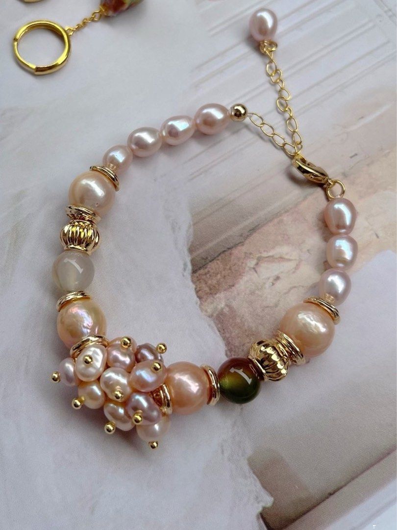 #PN140 [Floral Series] Hot Summer|Freshwater Pearl Necklace & Chian Necklace & Bracelet Set|Natural Stones |Quartz|Multi Wear