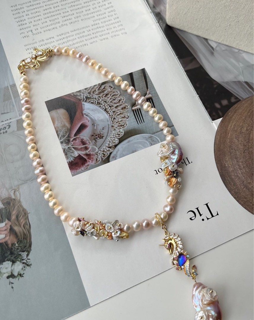 #PN127 [Floral Series] Handmade Original Design | Rainbow Petals| Freshwater Pearl Bracelet & Necklace Set | Colourful Pearl Petals| Gorgeous Removable Pendant |French Garden Style