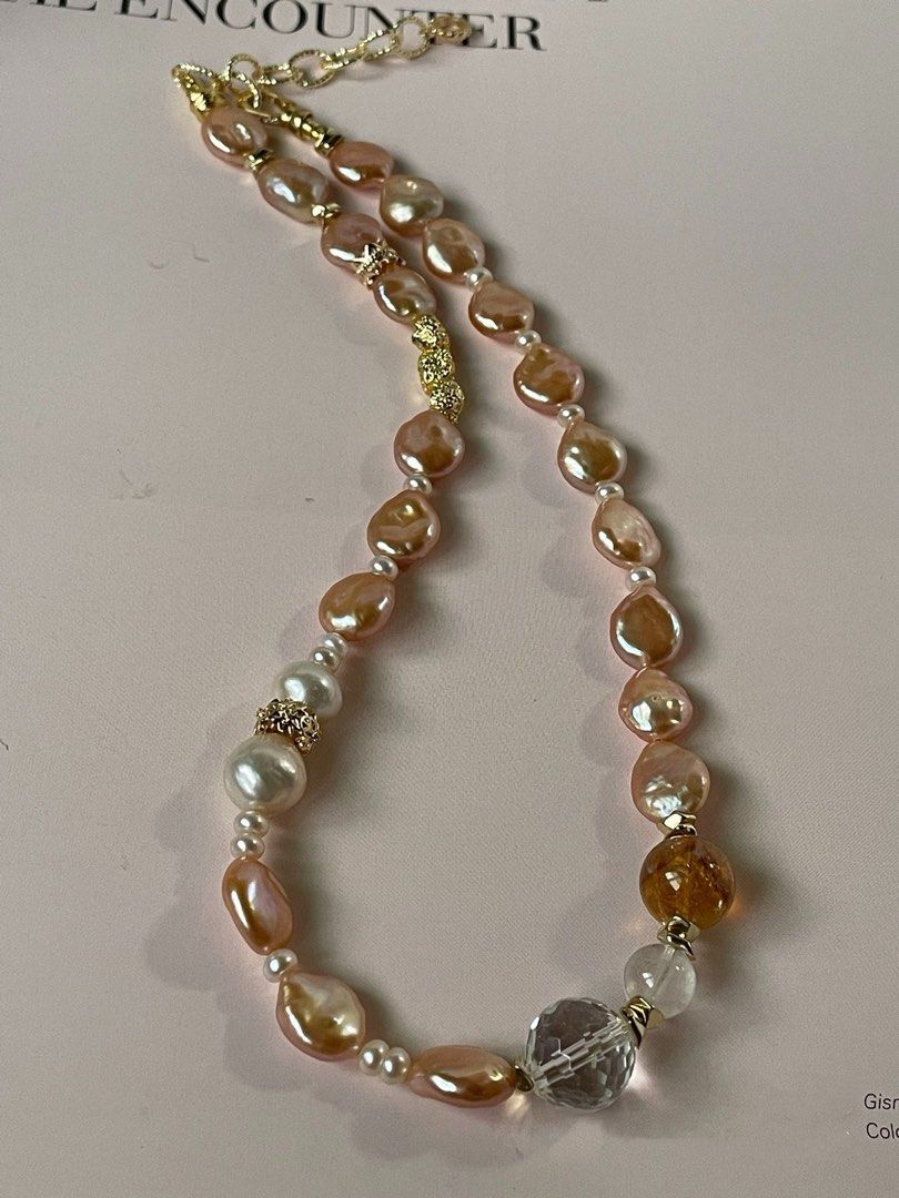 #PN06 Pearl Whispers |Freshwater Pearl Necklace |Lustrous Coin Pearls|Fluorite, Amethyst, Clear Quartz