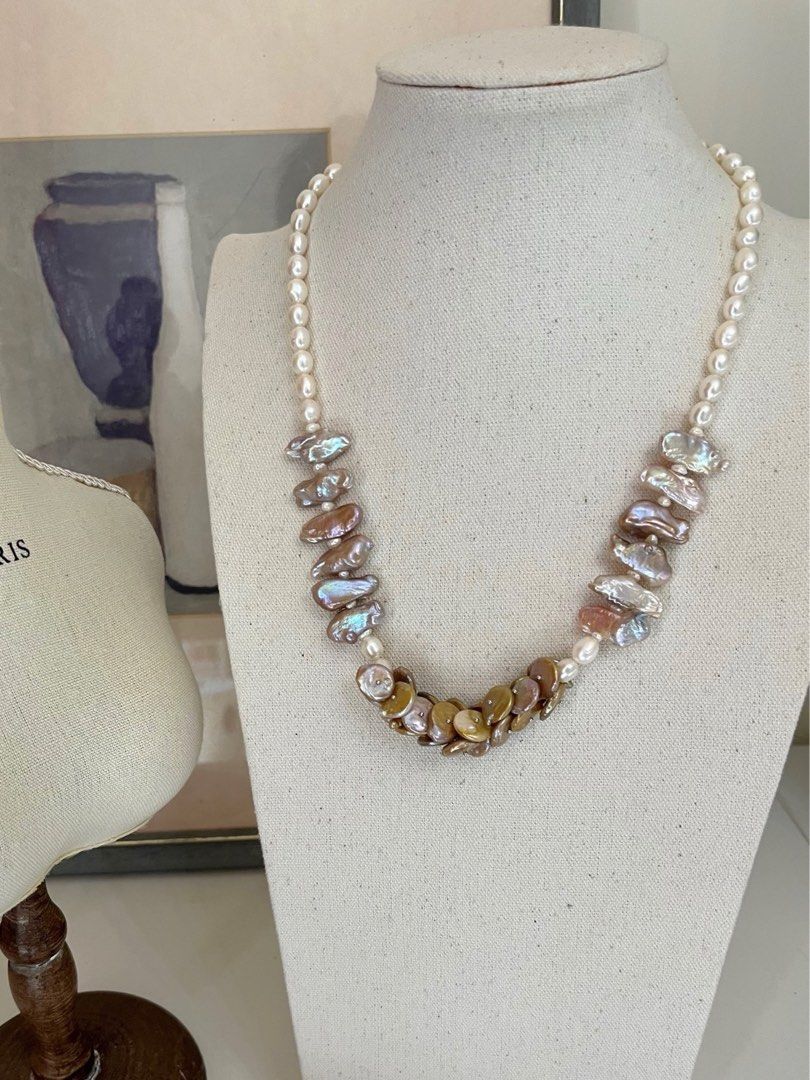 #PN24 [Floral Series] Under the Sea |Freshwater Pearl Necklace & Bracelet Set | Coin Pearl Made into Petals|Big Lute Shaped Pearl |Lustrous