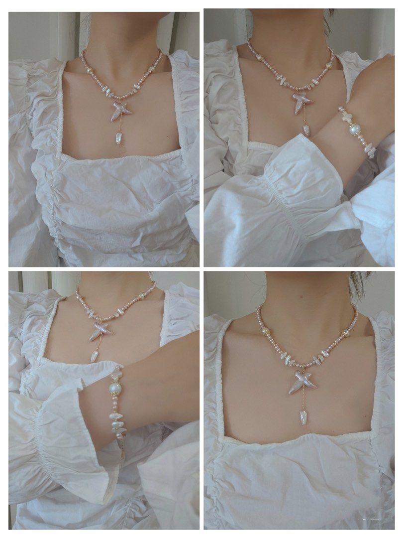 #PN63 [Sale]Pink-Purple Baroque Pearl Necklace & Bracelet |Cross Pearl