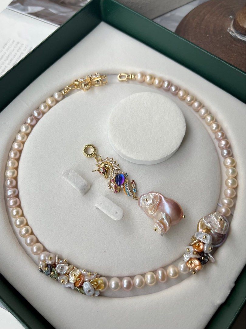 #PN127 [Floral Series] Handmade Original Design | Rainbow Petals| Freshwater Pearl Bracelet & Necklace Set | Colourful Pearl Petals| Gorgeous Removable Pendant |French Garden Style