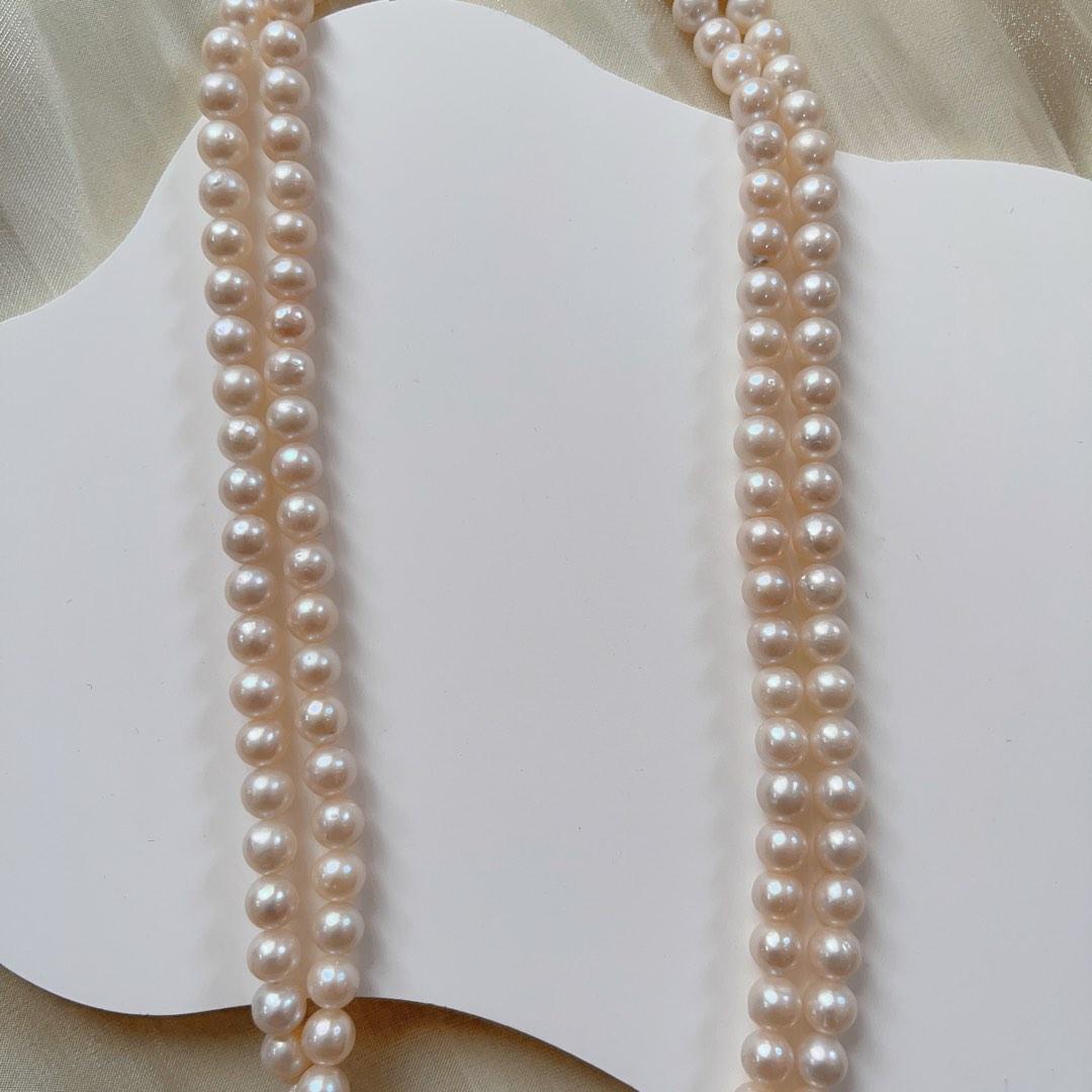 #PN93 Double-layered Genuine Freshwater Pearl Necklace White Round Pearls 5mm