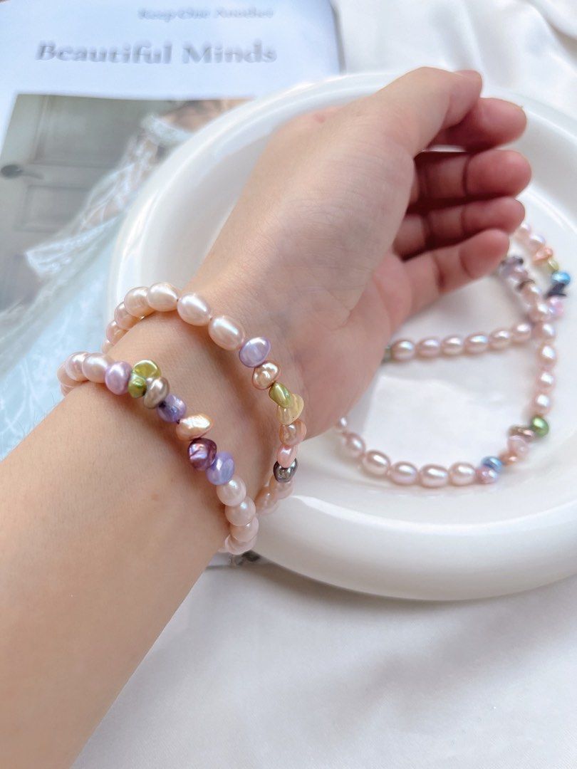 #PN191 [Sale]Popular Dopamine Colour Freshwater Baroque Pearl Necklace & Bracelet Set |Colourful Petals Pearl
