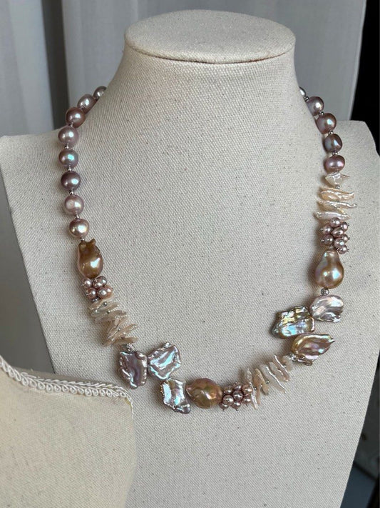 #PN56 [Floral Series] Baroque Complex| Freshwater Pearl Necklace |Big Baroque Pearl |Golden Lustre|Mixed Shapes |Petals