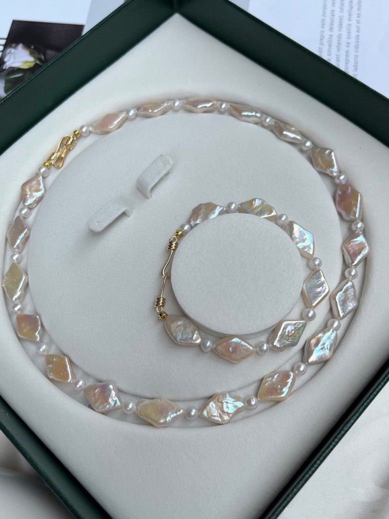 #PN192 [Sale]Rainbow Miracle |Freshwater Pearl Bracelet & Necklace Set|Rhombus Shaped Pearl