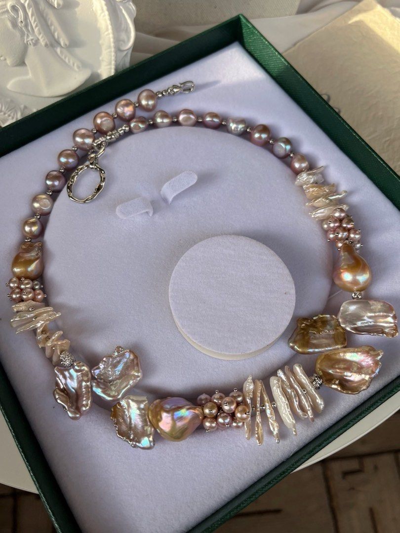 #PN56 [Floral Series] Baroque Complex| Freshwater Pearl Necklace |Big Baroque Pearl |Golden Lustre|Mixed Shapes |Petals