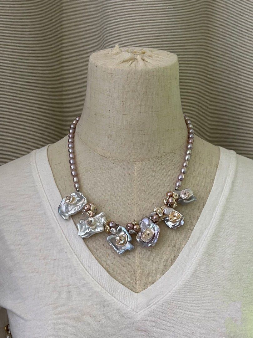 #PN168 [Floral Series] Genuine Freshwater Pearl Necklace |Irregular Baroque Pearl |Petals Pearls |Exaggeration|Mixed Colour