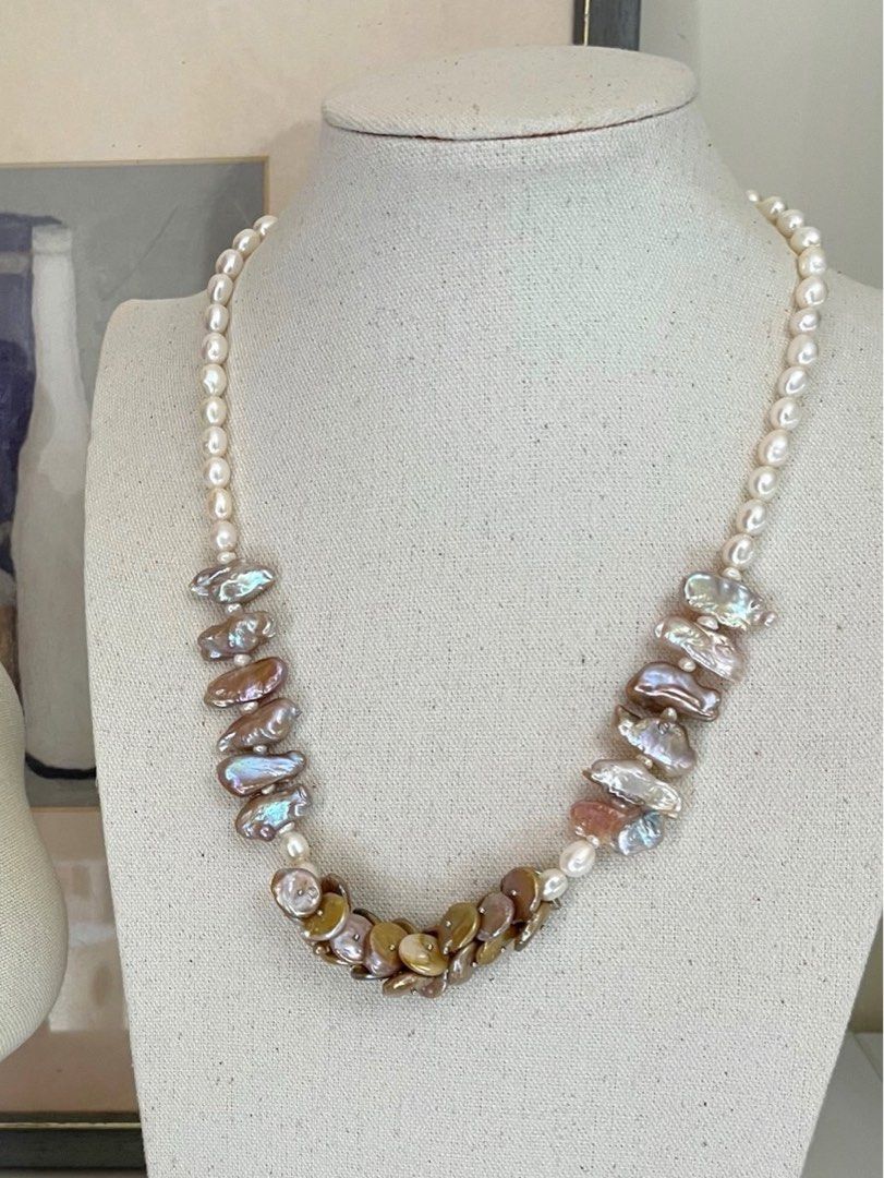 #PN24 [Floral Series] Under the Sea |Freshwater Pearl Necklace & Bracelet Set | Coin Pearl Made into Petals|Big Lute Shaped Pearl |Lustrous