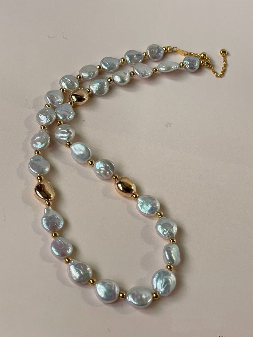 #PN06 Pearl Whispers |Freshwater Pearl Necklace |Lustrous Coin Pearls|Fluorite, Amethyst, Clear Quartz