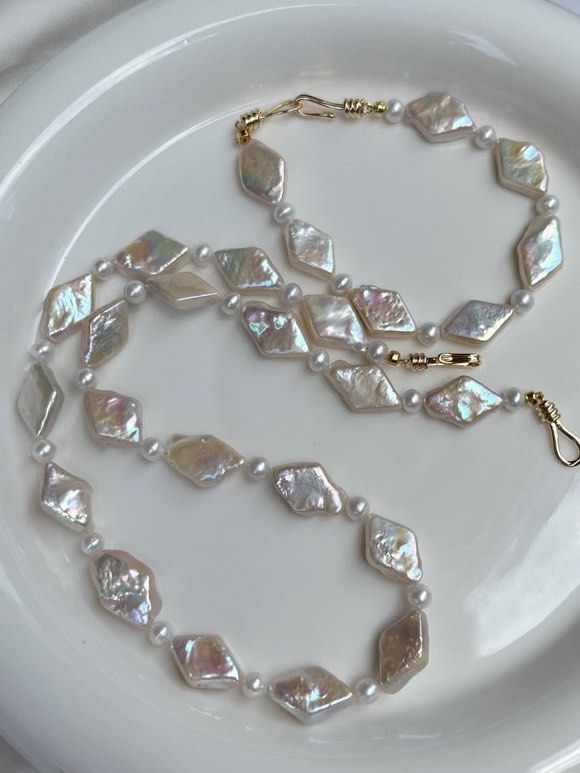 #PN192 [Sale]Rainbow Miracle |Freshwater Pearl Bracelet & Necklace Set|Rhombus Shaped Pearl